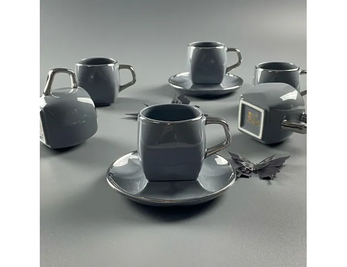 Набор кофейных пар на 6 персон 12 предметов 120мл Lenardi 122-105 серый