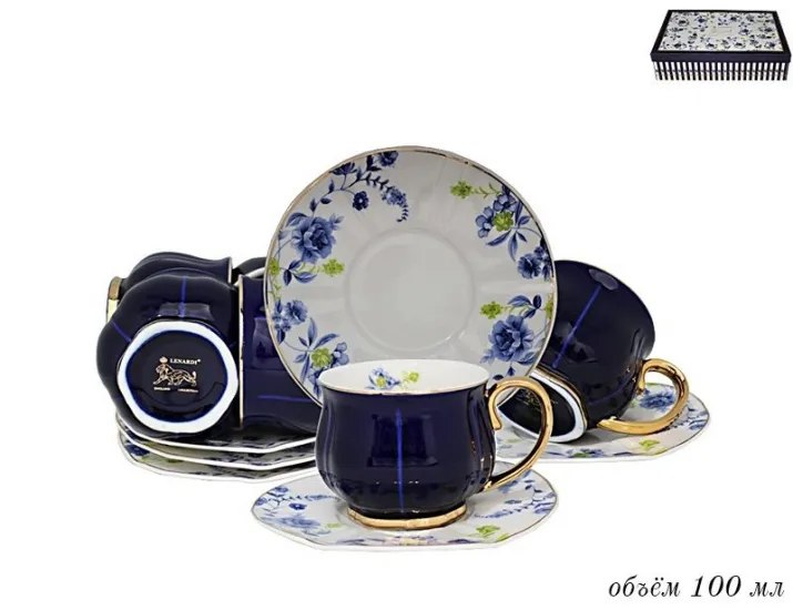 Набор кофейных пар 12 предметов на 6 персон Lenardi Синий 133-167