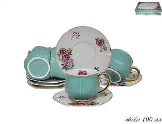 Набор кофейных пар 12 предметов на 6 персон Lenardi бирюзовый 133-169