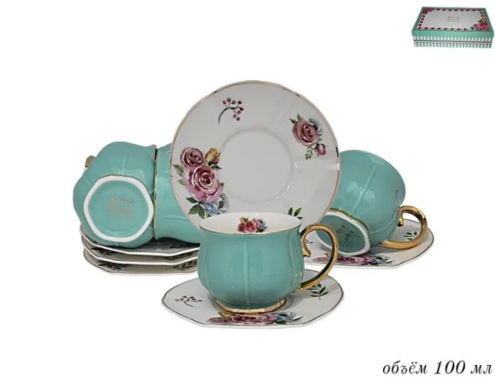 Набор кофейных пар 12 предметов на 6 персон Lenardi бирюзовый 133-169