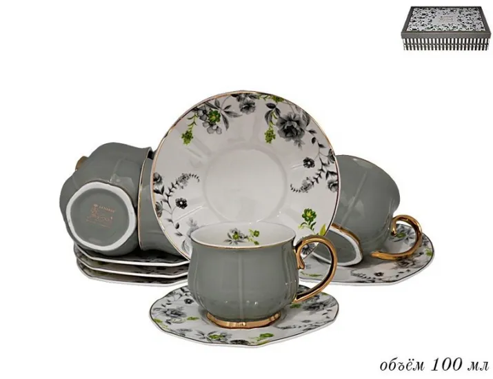 Набор кофейных пар 12 предметов на 6 персон Lenardi серый 133-170