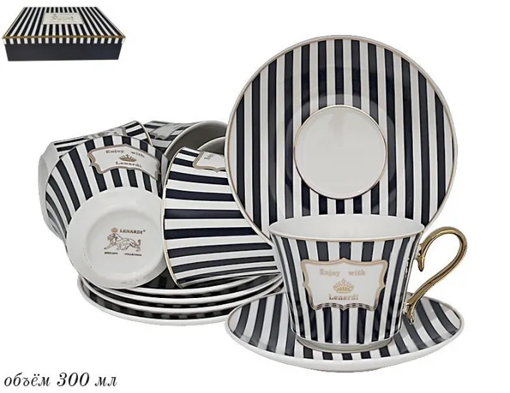 Набор чайных пар на 6 персон 12 предметов Lenardi полоска 133-187