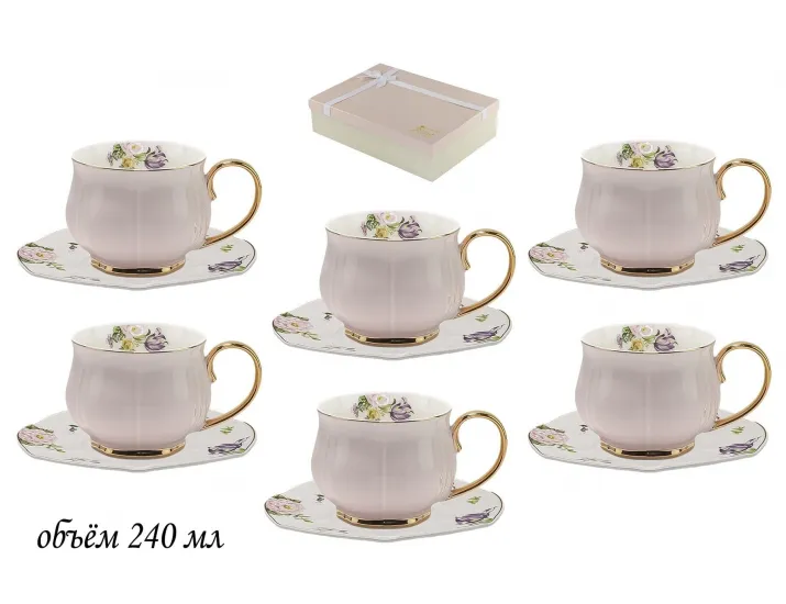 Набор чайных пар на 6 персон 12 предметов Lenardi бежевый 133-207