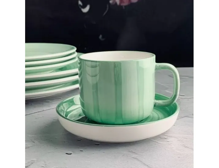 Набор чайных пар на 6 персон 12 предметов 250мл Lenardi Мадейра 133-238 зелёный