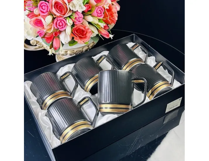  Набор из 6 кружек 400мл Lenardi Эллада 133-266 чёрный