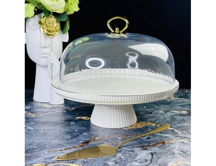 Тортовница 28см ЭЛЛАДА на ножке с крышкой и лопаткой Lenardi Эллада 133-277 белый