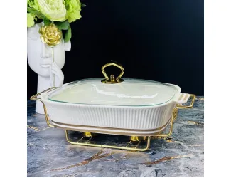 Сервировочный мармит 33см на подставке Lenardi Эллада 133-283 белый