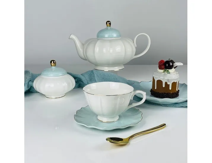 Чайный сервиз на 6 персон 22 предметов Lenardi 133-412 голубой