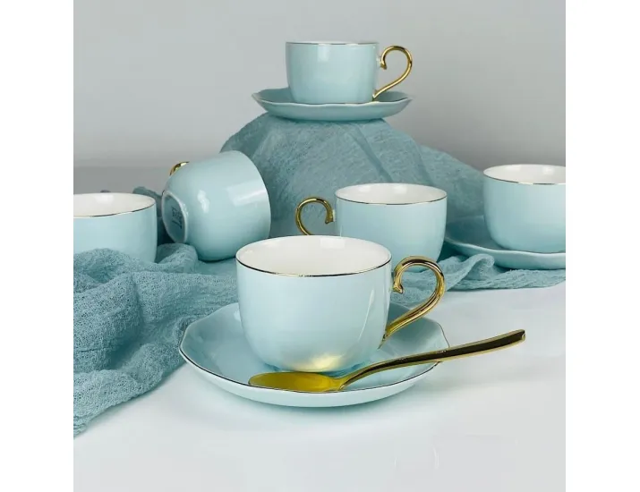 Набор чайных пар на 6 персон 12 предметов 240мл Lenardi 133-418 голубой