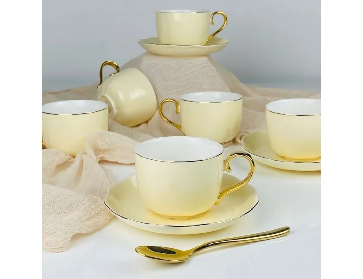 Набор чайных пар на 6 персон 12 предметов 240мл Lenardi 3-419 жёлтый
