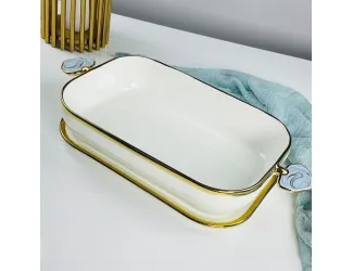 Прямоугольное блюдо 43х22х7,5см с крышкой/блюдо Lenardi Лазурит 133-473