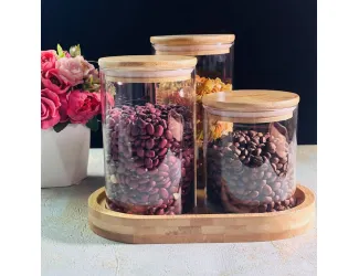 Набор из 3 банок для сыпучих продуктов 700/900/1050мл на подставке Lenardi 139-063