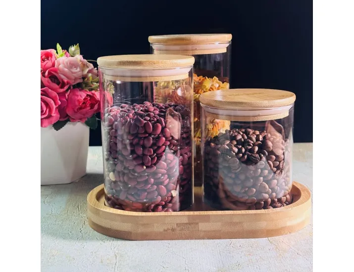 Набор из 3 банок для сыпучих продуктов 700/900/1050мл на подставке Lenardi 139-063