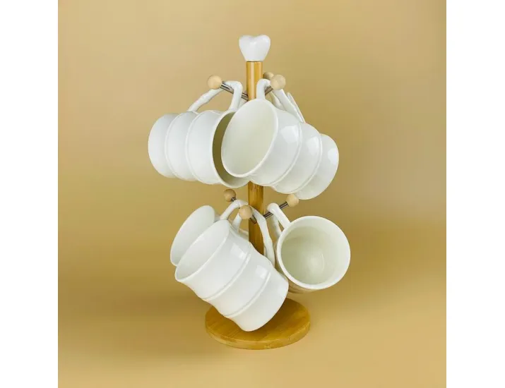 Набор 6 кружек 340мл на подставке Lenardi Bamboo 140-153