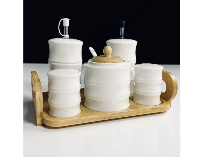 Набор для специй с сахарницей и бутылки для масла/уксуса 5пр. на под-ке Lenardi Bamboo 140-162