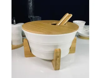 Набор салатник 25см. с 2 ложками и крышкой на подставке Lenardi Bamboo 140-167