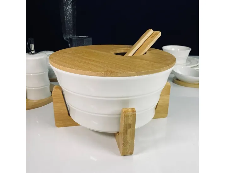 Набор салатник 25см. с 2 ложками и крышкой на подставке Lenardi Bamboo 140-167