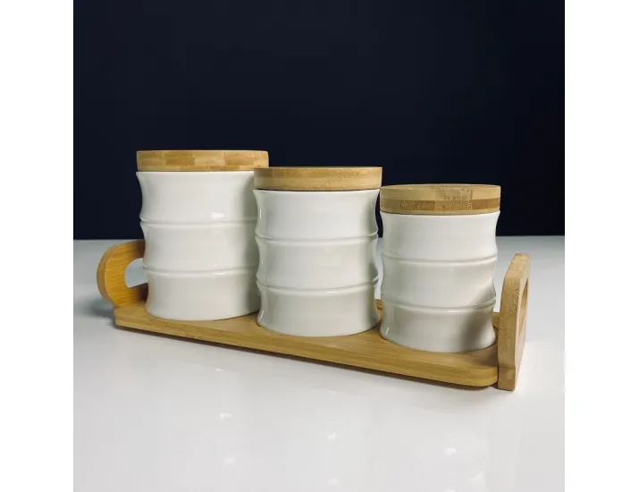 Набор из 3 банок 320/400/850мл. на подставке BAMBOO в под.уп.(х8)Фарфор
