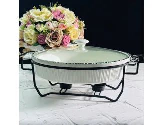 Сервировочный овальный мармит 37х26х12см на подставке 142-106