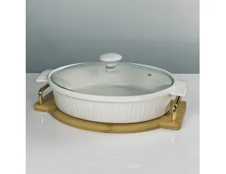 Овальное блюдо для запекания 32.5см с крышкой на подставке 142-155