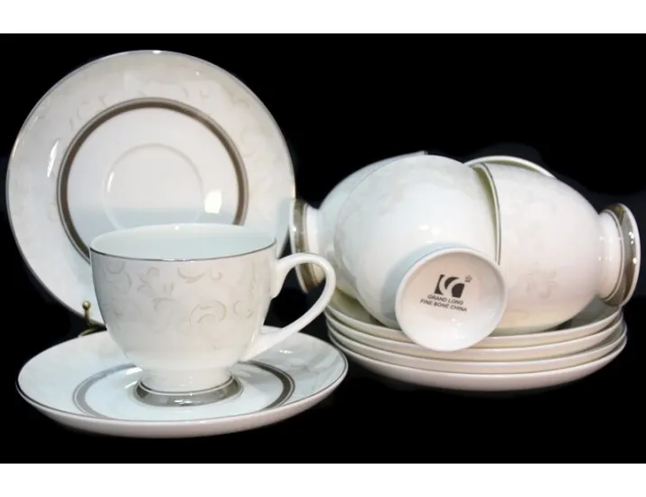 Набор чайных пар на 6 персон 12 предметов Lenardi Серый шёлк 145-139