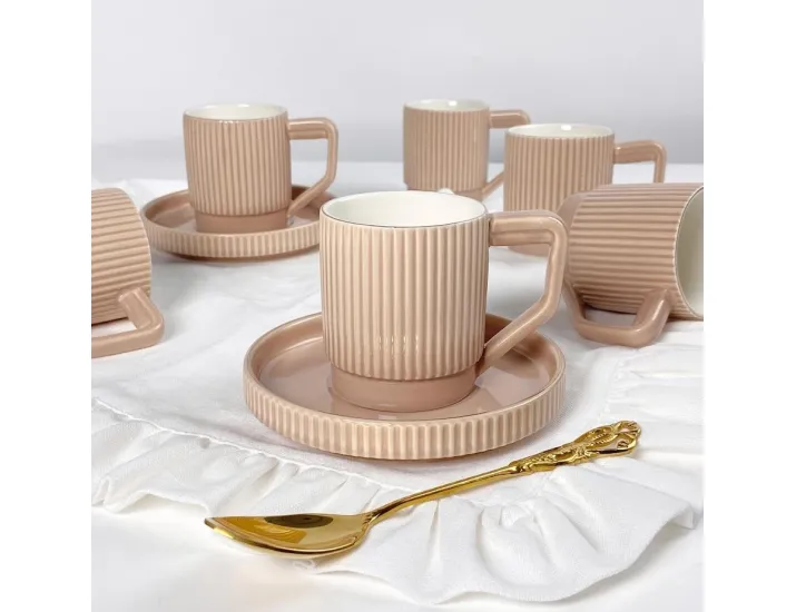 Набор кофейных пар на 6 персон 12 предметов 120мл Lenardi 155-002 пыльная роза