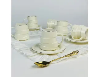 Набор кофейных пар на 6 персон 12 предметов 140мл Lenardi 155-006 молочный