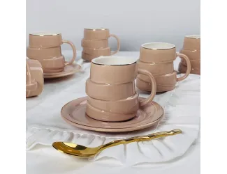 Набор кофейных пар на 6 персон 12 предметов 140мл Lenardi 155-007 пыльная роза