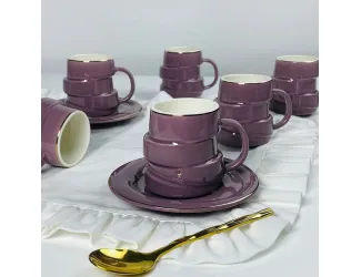 Набор кофейных пар на 6 персон 12 предметов 150мл Lenardi 155-009 фиолетовый