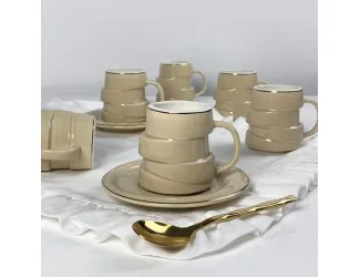 Набор кофейных пар на 6 персон 12 предметов 140мл Lenardi 155-010 бежевый