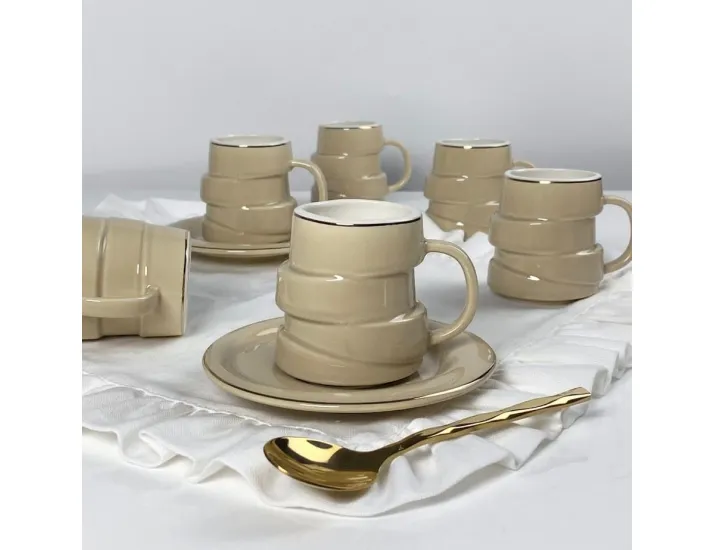 Набор кофейных пар на 6 персон 12 предметов 140мл Lenardi 155-010 бежевый