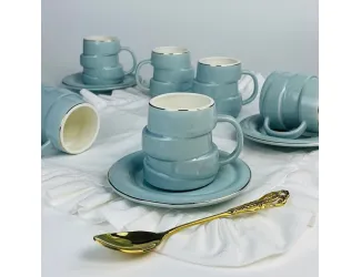 Набор кофейных пар на 6 персон 12 предметов 140мл Lenardi 155-012 голубой