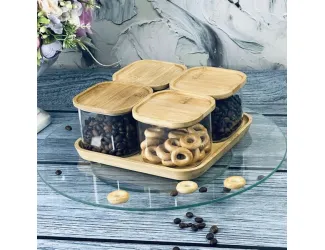 Набор из 4 банок для сыпучих продуктов на подставке Lenardi 160-236