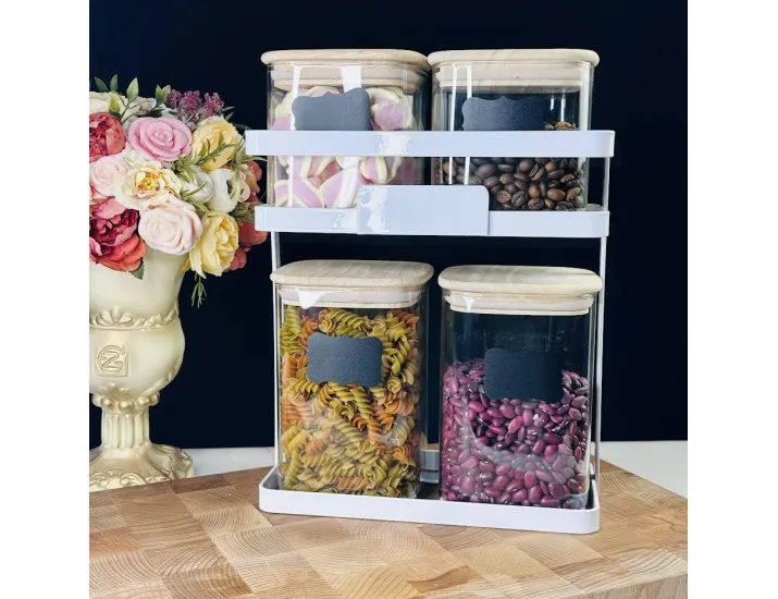  Набор из 4 банок для сыпучих продуктов на металлической подставке Lenardi 160-239