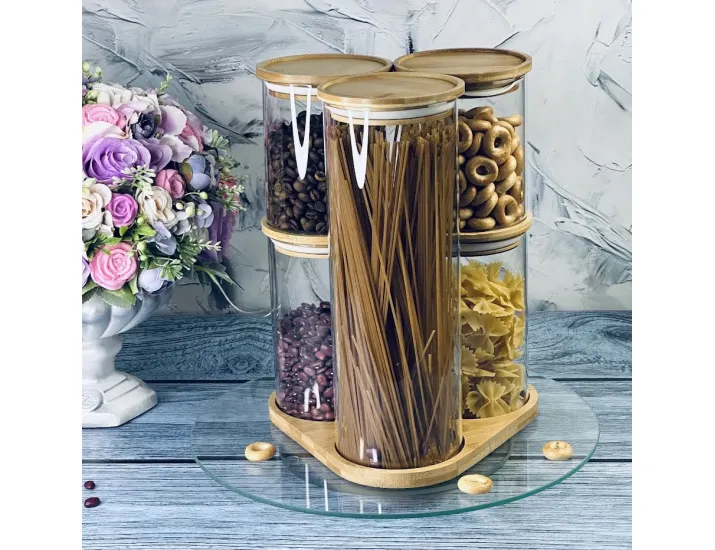 Набор из 5 банок для сыпучих продуктов на подставке Lenardi 160-244