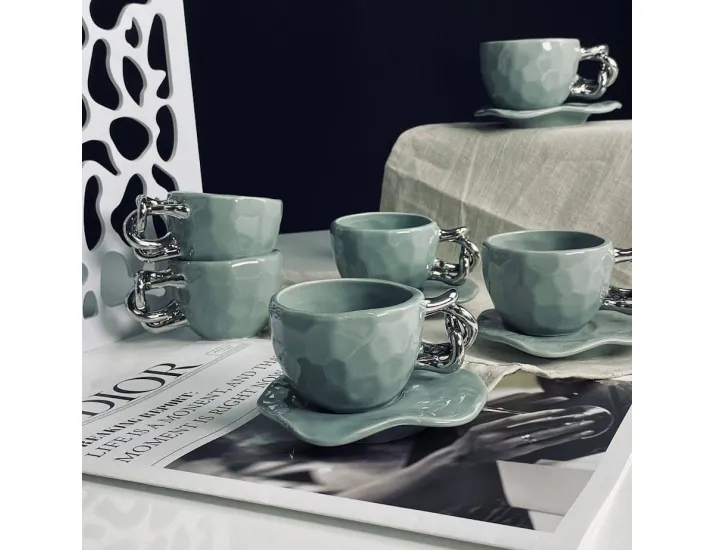 Набор кофейных пар на 6 персон 12 предметов 130мл Lenardi 163-081 серый