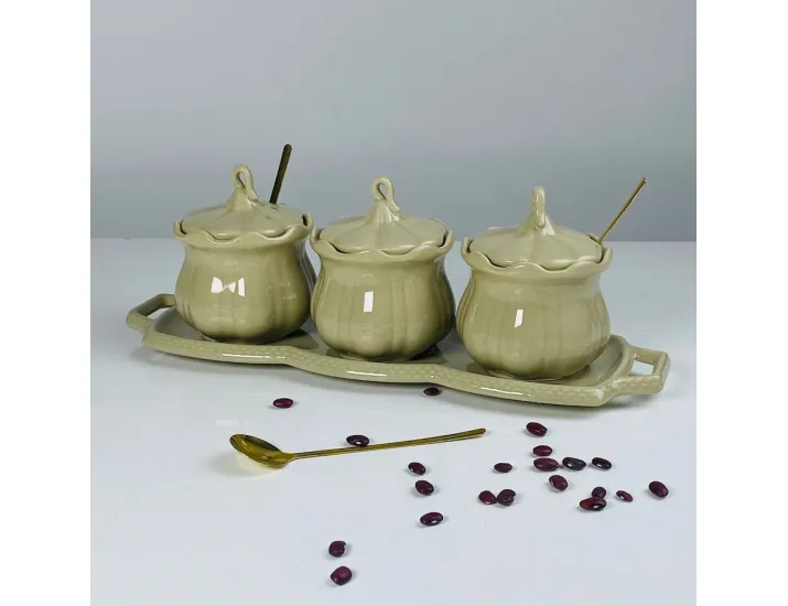 Набор из 3 баночек 250 мл с ложками на подставке Lenardi 164-015 серый