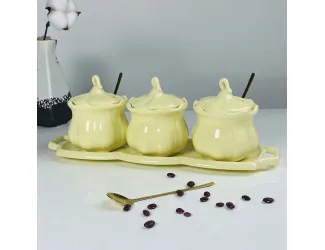 Набор из 3 баночек 250 мл с ложками на подставке Lenardi 164-016 слоновая кость