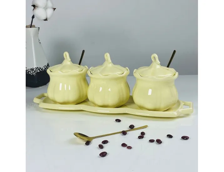 Набор из 3 баночек 250 мл с ложками на подставке Lenardi 164-016 слоновая кость