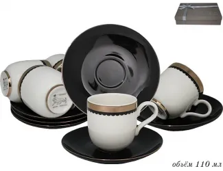 набор кофейных пар на 6 персон 12 предметов Lenardi чёрно-белый 181-059