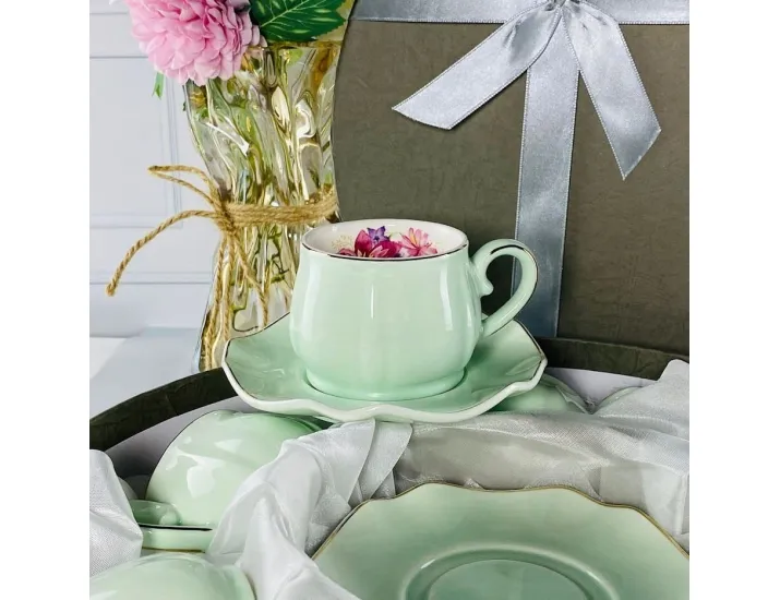 Набор кофейных пар на 6 персон 12 предметов 100мл Lenardi 181-190 мятный