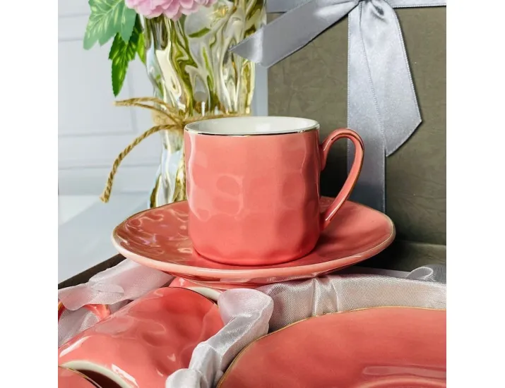 Набор кофейных пар на 6 персон 12 предметов 95мл Lenardi 181-209 коралловый