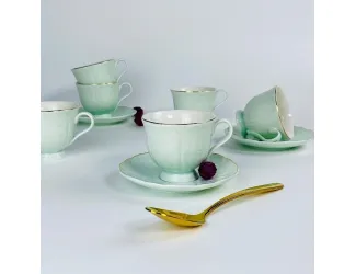 Набор кофейных пар на 6 персон 12 предметов 95мл Lenardi 181-232 мятный