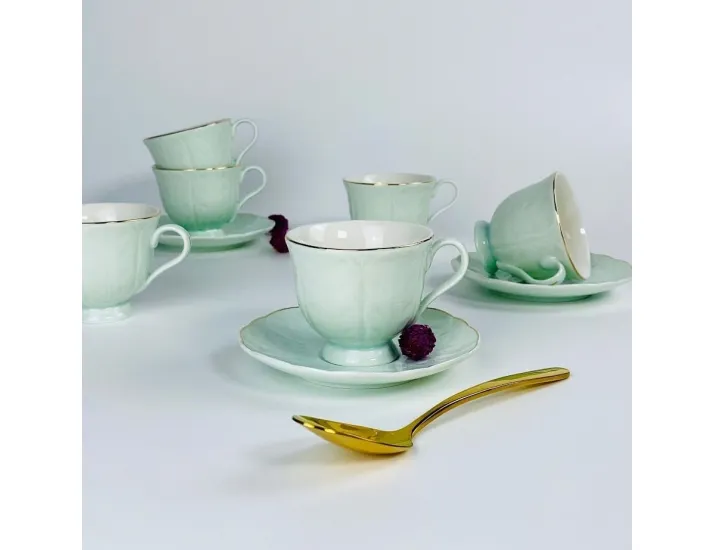 Набор кофейных пар на 6 персон 12 предметов 95мл Lenardi 181-232 мятный