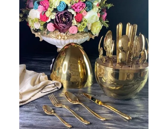 Набор столовых приборов Lenardi 24 предмета на подставке золото 197-023