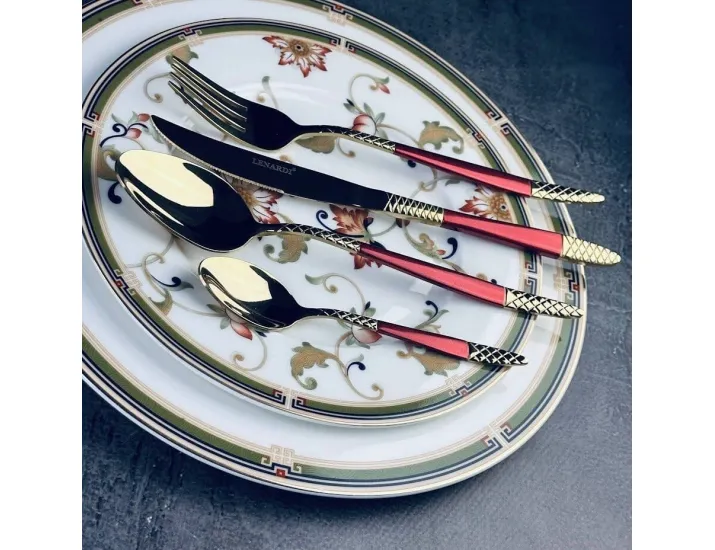 Набор столовых приборов на 6 персон 24 предмета Lenardi 200-029 красный