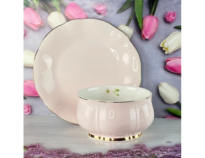 Набор из 6 салатников 12см и 6 тарелок 19см Lenardi Multicolor 133-361 розовый