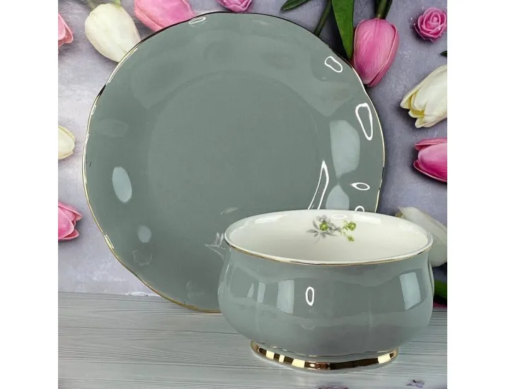 Набор из 6 салатников 12см и 6 тарелок 19см Lenardi Multicolor 133-365 серый