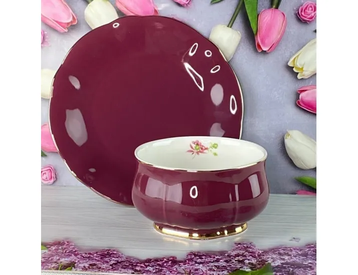 Набор из 6 салатников 12см и 6 тарелок 19см Lenardi Multicolor 133-366 бордовый