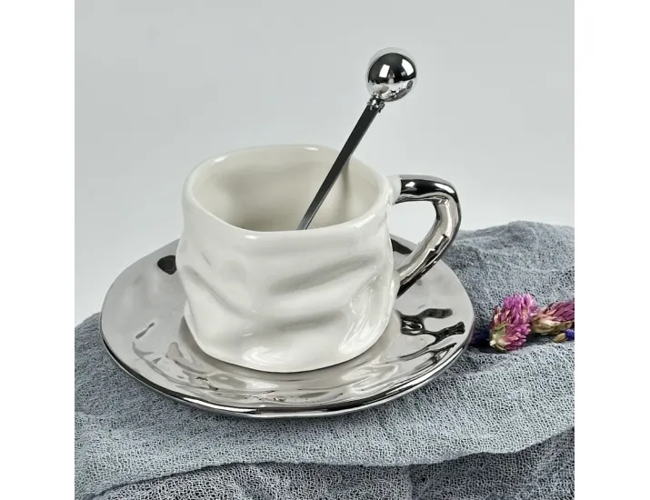 Чайная пара 210мл Lenardi с блюдцем и ложкой 164-031